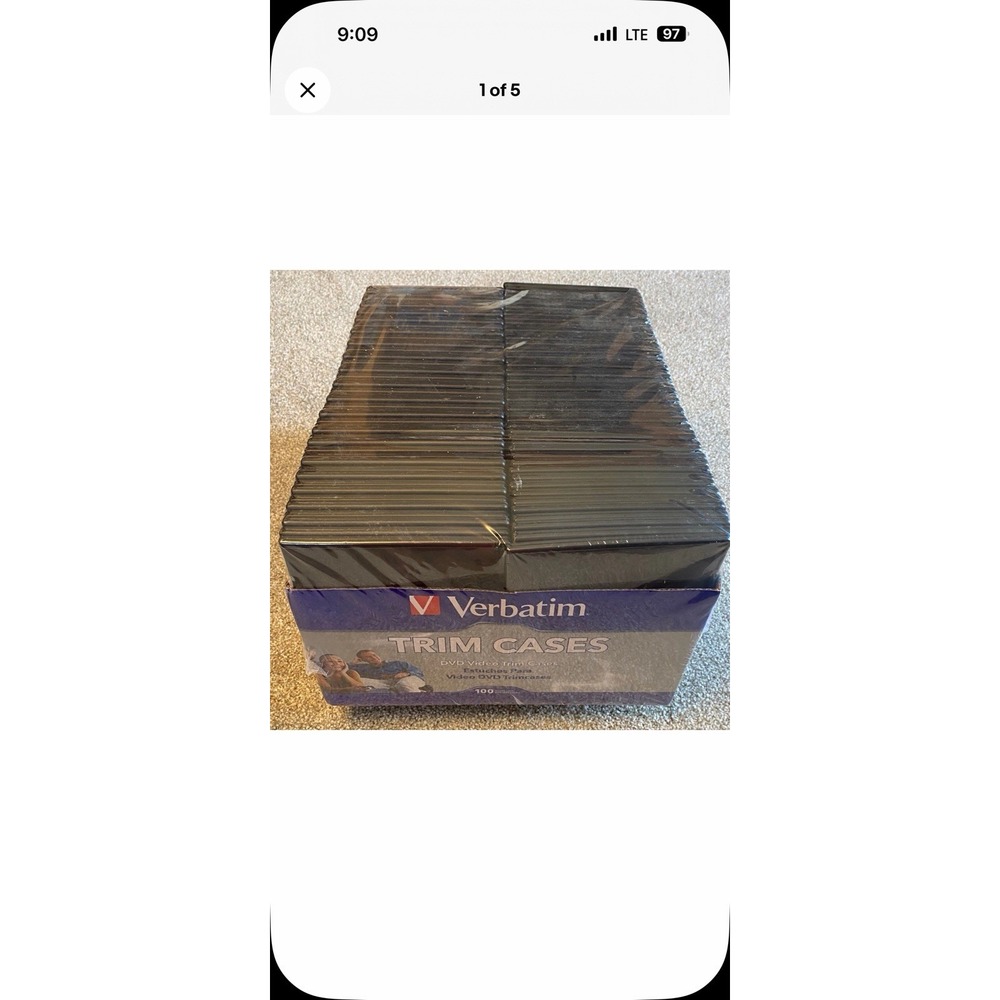 Verbatim DVD Video Trim Cases 100 Pack Black Slim 50% Space Saving